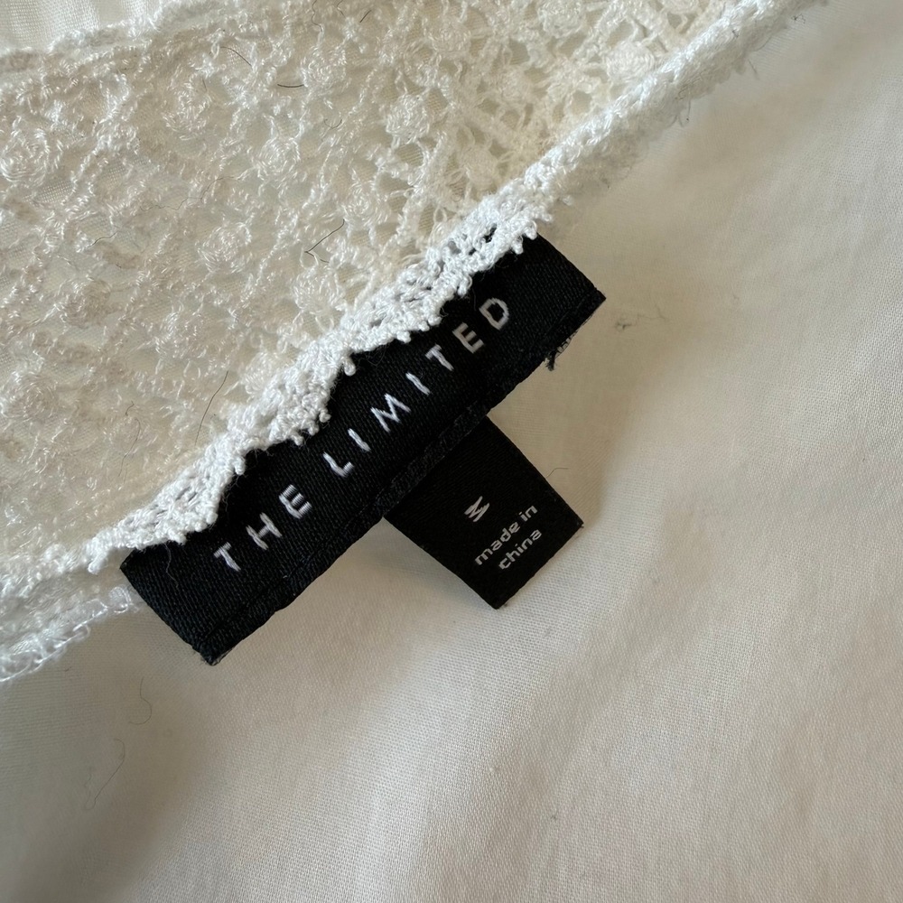 The Limited White Crochet Lace Sequin Tank Top V-Neck Cotton Cottage Coastal M - Picture 10 of 13